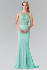 Elizabeth K GL2267 Embellished Illusion Sweetheart Jersey Long Dress in Tiffany - SohoGirl.com