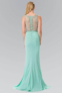 Elizabeth K GL2267 Embellished Illusion Sweetheart Jersey Long Dress in Tiffany - SohoGirl.com