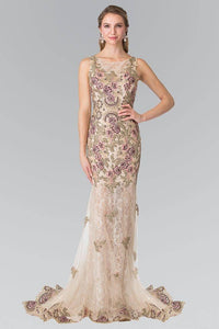 Elizabeth K GL2269 Embroidered Paisley Dress Lace Dress in Champagne - SohoGirl.com