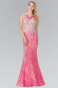 Elizabeth K GL2271 Contrast Studded Lace Overlay Mock Two Piece in Pink - SohoGirl.com