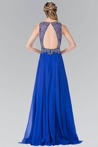 Elizabeth K GL2273 Beaded Bodice Chiffon Draped Gown in Royal Blue - SohoGirl.com