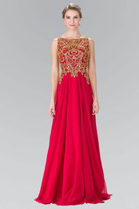 Elizabeth K GL2274 Beaded and Embellished Chiffon Overlay Gown in Red - SohoGirl.com