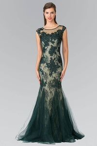 Elizabeth K GL2276 Floral Embroidered Lace and Tulle Full Length Gown in Green - SohoGirl.com