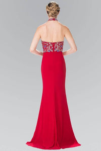 Elizabeth K GL2279 Multi Colored Beaded Halter Neck Dress in Red - SohoGirl.com