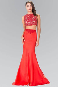 Elizabeth K GL2281 Two Piece Lace Top and Satin Skirt in Red - SohoGirl.com