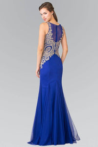 Elizabeth K GL2283 Gold Embroidered Mermaid Tulle Gown in Royal Blue - SohoGirl.com