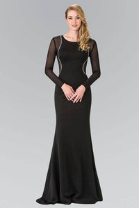 Elizabeth K GL2284 Abstract Marquee Beaded Sheer Long Sleeve Gown in Black - SohoGirl.com