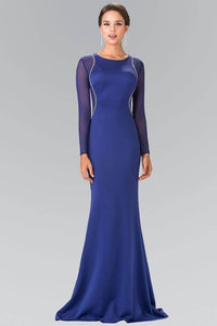 Elizabeth K GL2284 Abstract Marquee Beaded Sheer Long Sleeve Gown in Royal Blue - SohoGirl.com