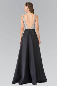Elizabeth K GL2287 V Neck Sequined Bodice A-Line Dress in Black - SohoGirl.com
