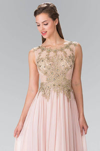 Elizabeth K GL2288 Flower Lace Chiffon Full Length Gown in Blush - SohoGirl.com