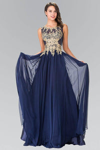 Elizabeth K GL2288 Flower Lace Chiffon Full Length Gown in Navy - SohoGirl.com