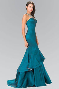 Elizabeth K GL2290 Jeweled Faux Necklace Illusion Sweetheart Two Tiered Dress in Teal - SohoGirl.com