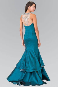 Elizabeth K GL2290 Jeweled Faux Necklace Illusion Sweetheart Two Tiered Dress in Teal - SohoGirl.com