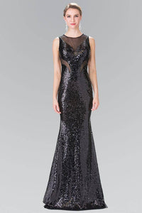 Elizabeth K GL2292 Full Sequin Curvy Illusion Cut Out Long Gown in Black - SohoGirl.com