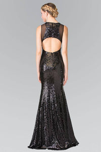 Elizabeth K GL2292 Full Sequin Curvy Illusion Cut Out Long Gown in Black - SohoGirl.com