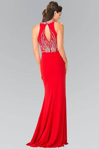 Elizabeth K GL2294 Mosaic Bead Embellished Side Cut Out Long Dress in Red - SohoGirl.com
