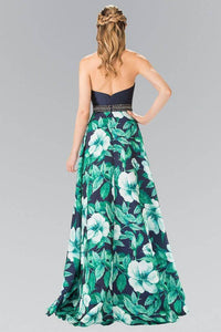 Elizabeth K GL2302 A Line Halter Floral Print Long Dress in Green - SohoGirl.com
