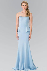 Elizabeth K GL2304 Strapless Peplum Mermaid Long Dress in Blue - SohoGirl.com