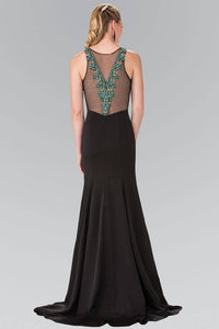 Elizabeth K GL2310 Illusion V Neck Beaded Long Mermaid Dress with Sheer Back in Black - SohoGirl.com