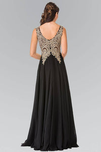 Elizabeth K GL2311 Embroidered Empire Waist Chiffon Pleated Gown in Black - SohoGirl.com