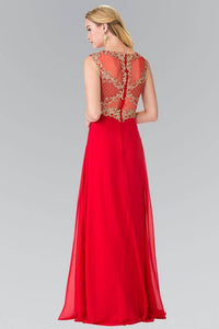 Elizabeth K GL2316 Baroque Embroidery A-Line Chiffon Overlay Long Dress in Red - SohoGirl.com