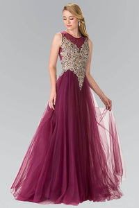 Elizabeth K GL2317 Jeweled Pinwheel Embroidery Tulle Princess Dress in Plum - SohoGirl.com