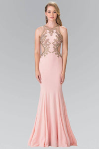 Elizabeth K GL2321 Beaded Embroidery Sheer Cut Out Dress in Coral - SohoGirl.com