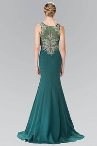 Elizabeth K GL2323 Silver and Gold Embroidered Long Dress in Green - SohoGirl.com