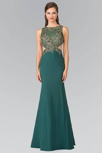 Elizabeth K GL2324 Sheer Embroidered Bodice with Cut Out Long Dress in Green - SohoGirl.com