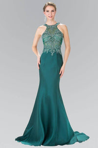 Elizabeth K GL2325 Bead Embellished Sheer Bodice Dress in Green - SohoGirl.com