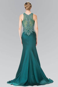 Elizabeth K GL2325 Bead Embellished Sheer Bodice Dress in Green - SohoGirl.com