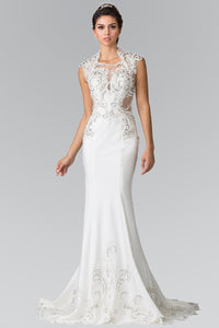 Elizabeth K GL2326 Beads Embellished Embroidery Jersey Wedding Dress with Sheer Back In Ivory - SohoGirl.com