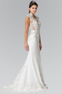 Elizabeth K GL2326 Beads Embellished Embroidery Jersey Wedding Dress with Sheer Back In Ivory - SohoGirl.com