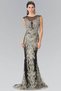 Elizabeth K GL2336 Shattered Full Beaded Long Dress in Black - SohoGirl.com