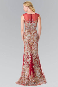 Elizabeth K GL2336 Shattered Full Beaded Long Dress in Burgundy - SohoGirl.com