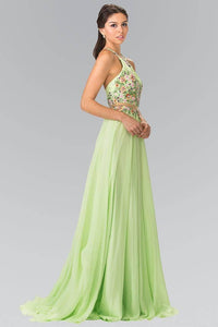 Elizabeth K GL2340 Mock Two Piece A-Line Halter Dress in Neon Green - SohoGirl.com