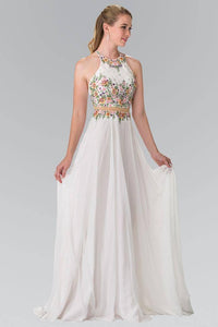 Elizabeth K GL2340 Mock Two Piece A-Line Halter Dress in Off White - SohoGirl.com