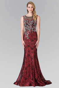 Elizabeth K GL2341 Floral Bead Embroidered Sequin Dress Red - SohoGirl.com