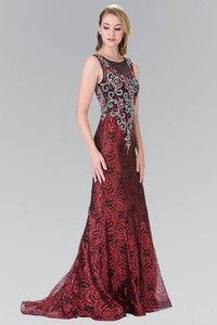 Elizabeth K GL2341 Floral Bead Embroidered Sequin Dress Red - SohoGirl.com