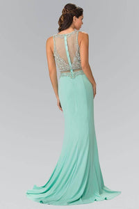 Elizabeth K GL2342 Beaded Mock Two Piece Long Dress in Tiffany - SohoGirl.com