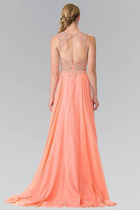 Elizabeth K GL2343 Bead Embellished Draped Long Gown in Coral - SohoGirl.com