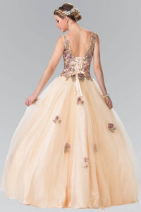 Elizabeth K GL2346 Floral Embroidered Corset Ball Gown in Champagne - SohoGirl.com