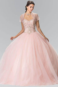 Elizabeth K GL2350 Sweetheart Beaded Strap Quinceanera Dress in Blush - SohoGirl.com