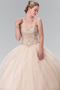 Elizabeth K GL2350 Sweetheart Beaded Strap Quinceanera Dress in Champagne - SohoGirl.com
