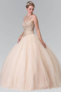 Elizabeth K GL2350 Sweetheart Beaded Strap Quinceanera Dress in Champagne - SohoGirl.com