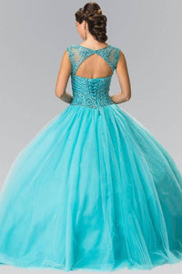 Elizabeth K GL2352 Beaded Bodice with Cut Out Back Quinceanera Dress in Aqua - SohoGirl.com