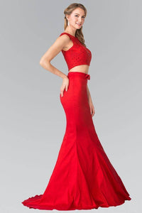 Elizabeth K GL2354 Two Piece Dress with Lace Top and Ribbon Accent in Red - SohoGirl.com