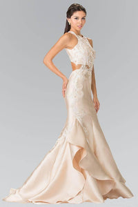 Elizabeth K GL2356 White Embroidery Long Ruffled Skirt Dress in Champagne - SohoGirl.com