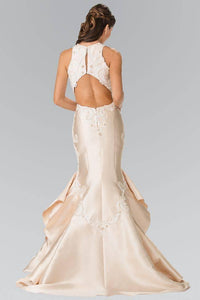 Elizabeth K GL2356 White Embroidery Long Ruffled Skirt Dress in Champagne - SohoGirl.com