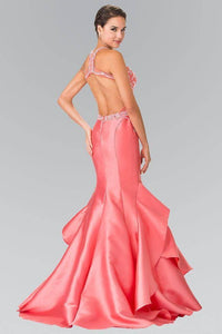 Elizabeth K GL2357 Bead Embellished Long Ruffled Mermaid Dress in Coral - SohoGirl.com